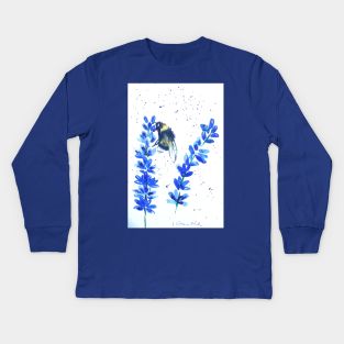 Bumble bee and Blue flowers Kids Long Sleeve T-Shirt